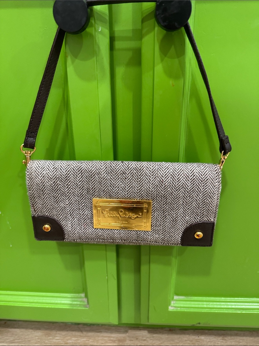 Liliy Pulitzer Plate Herringbone Shoulder Bag - Gray & Brown